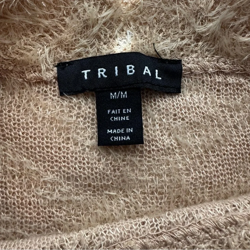 Tribal Textured Super Soft Mock Neck Sweater M Beige Tan fuzzy cozy Women’s